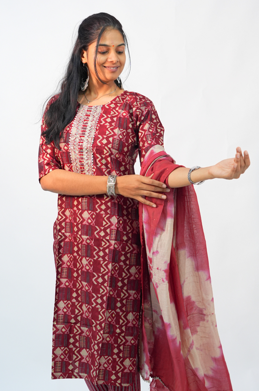 Rustic Red Ikat Kurta